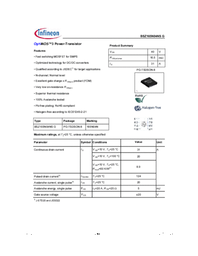 . Electronic Components Datasheets bsz165n04nsg rev2.0  . Electronic Components Datasheets Active components Transistors Infineon bsz165n04nsg_rev2.0.pdf