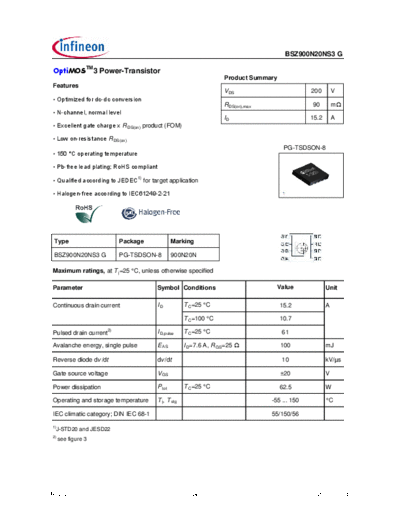 Infineon bsz900n20ns3rev2.2  . Electronic Components Datasheets Active components Transistors Infineon bsz900n20ns3rev2.2.pdf