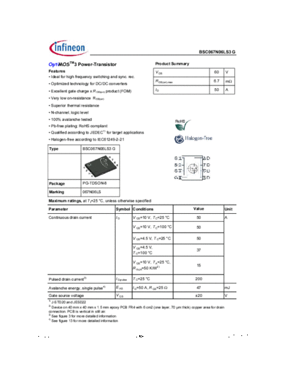 Infineon bsc067n06ls3 rev2.2  . Electronic Components Datasheets Active components Transistors Infineon bsc067n06ls3_rev2.2.pdf