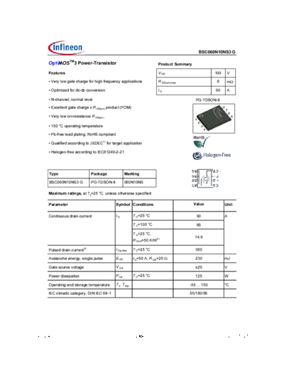 Infineon bsc060n10ns3rev2.4  . Electronic Components Datasheets Active components Transistors Infineon bsc060n10ns3rev2.4.pdf