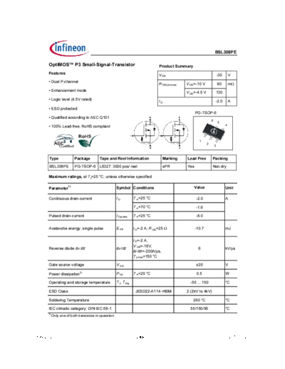 Infineon bsl308pe rev2.02  . Electronic Components Datasheets Active components Transistors Infineon bsl308pe_rev2.02.pdf