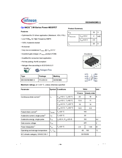 Infineon bso040n03ms rev1.1  . Electronic Components Datasheets Active components Transistors Infineon bso040n03ms_rev1.1.pdf