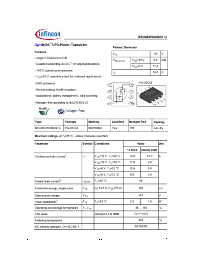 Infineon bso080p03ns3e g 2.1  . Electronic Components Datasheets Active components Transistors Infineon bso080p03ns3e_g_2.1.pdf