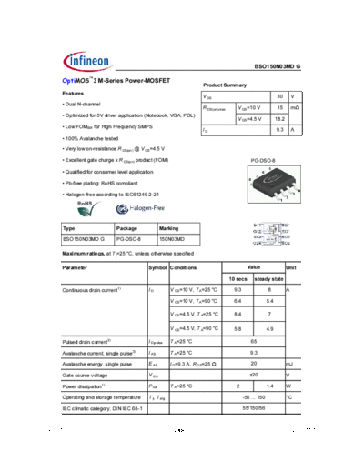 Infineon bso150n03md rev1.1  . Electronic Components Datasheets Active components Transistors Infineon bso150n03md_rev1.1.pdf