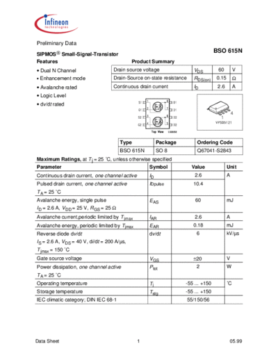 Infineon bso615n  . Electronic Components Datasheets Active components Transistors Infineon bso615n.pdf