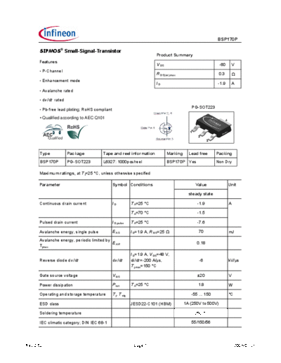 Infineon bsp170p rev2.52 pdf  . Electronic Components Datasheets Active components Transistors Infineon bsp170p_rev2.52_pdf.pdf