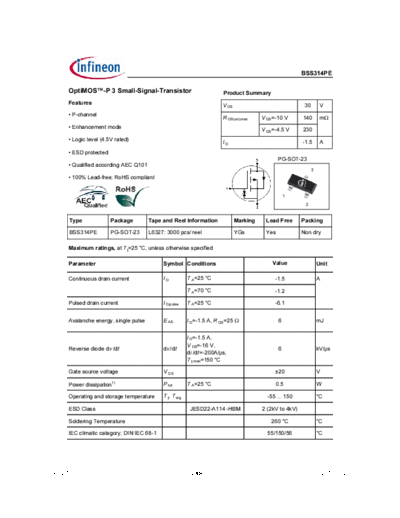 Infineon bss314pe rev2.1  . Electronic Components Datasheets Active components Transistors Infineon bss314pe_rev2.1.pdf