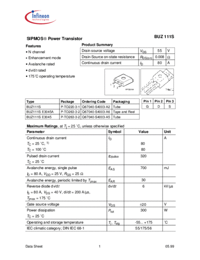 Infineon buz111s  . Electronic Components Datasheets Active components Transistors Infineon buz111s.pdf