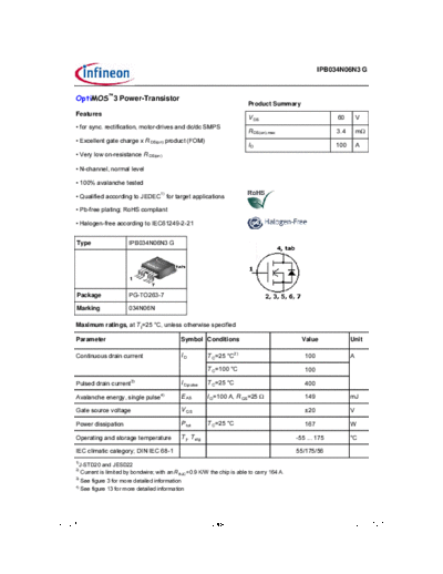 Infineon ipb034n06n3 rev2.5  . Electronic Components Datasheets Active components Transistors Infineon ipb034n06n3_rev2.5.pdf