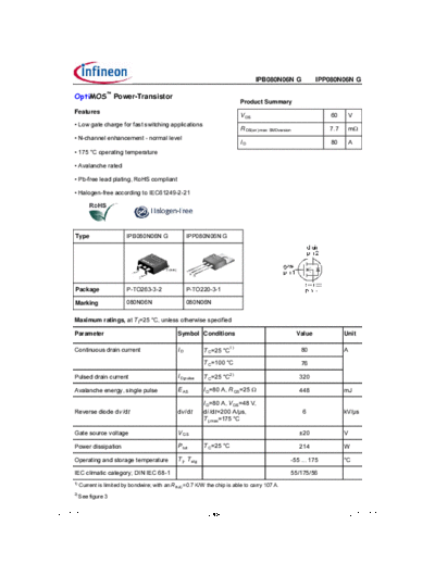Infineon ipb080n06ng ipp080n06ng rev1.05  . Electronic Components Datasheets Active components Transistors Infineon ipb080n06ng_ipp080n06ng_rev1.05.pdf