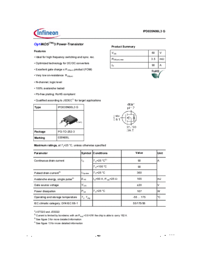 Infineon ipd035n06l3 rev2.3  . Electronic Components Datasheets Active components Transistors Infineon ipd035n06l3_rev2.3.pdf