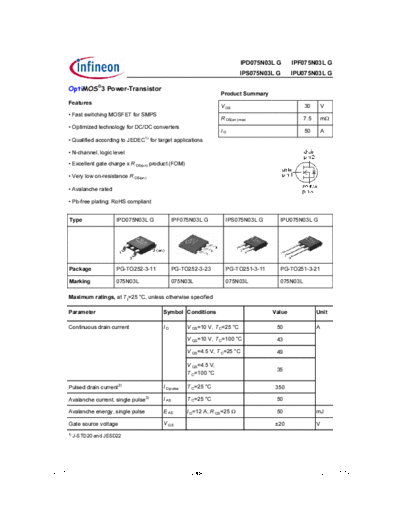 Infineon ipd075n03lg rev1.1  . Electronic Components Datasheets Active components Transistors Infineon ipd075n03lg_rev1.1.pdf