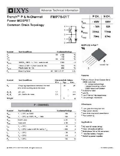 . Electronic Components Datasheets fmp76-010t  . Electronic Components Datasheets Active components Transistors Ixys fmp76-010t.pdf