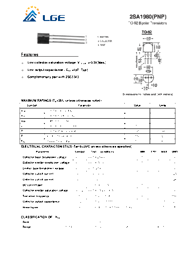 LGE 2sa1980  . Electronic Components Datasheets Active components Transistors LGE 2sa1980.pdf