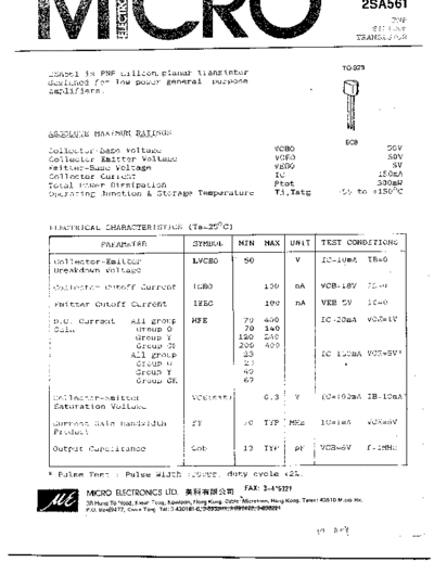 MicroElectronics 2sa561  . Electronic Components Datasheets Active components Transistors MicroElectronics 2sa561.pdf