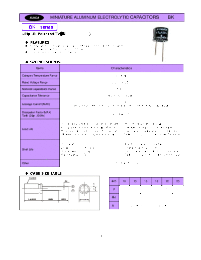 Xunda [bi-polar radial] BK Series  . Electronic Components Datasheets Passive components capacitors Xunda Xunda [bi-polar radial] BK Series.pdf