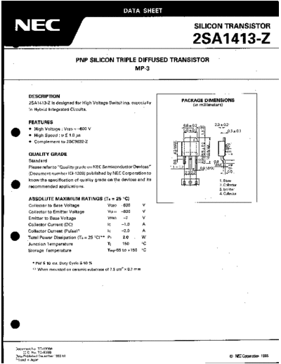 NEC 2sa1413-z  . Electronic Components Datasheets Active components Transistors NEC 2sa1413-z.pdf
