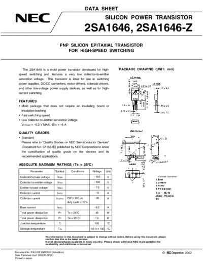NEC 2sa1646 2sa1646-z  . Electronic Components Datasheets Active components Transistors NEC 2sa1646_2sa1646-z.pdf