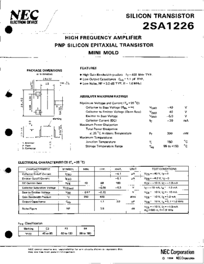 NEC 2sa1226  . Electronic Components Datasheets Active components Transistors NEC 2sa1226.pdf