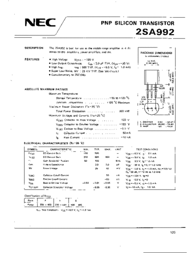 NEC 2sa992  . Electronic Components Datasheets Active components Transistors NEC 2sa992.pdf