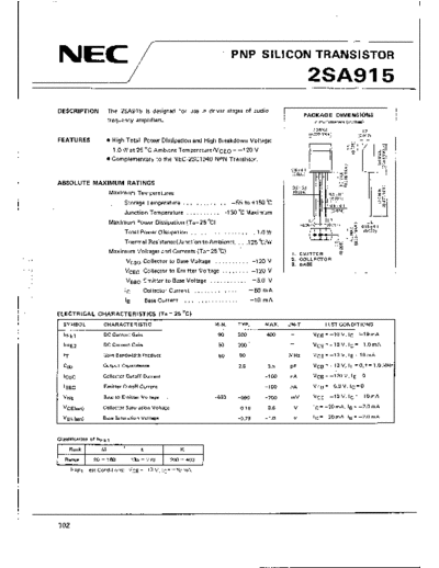 NEC 2sa915  . Electronic Components Datasheets Active components Transistors NEC 2sa915.pdf