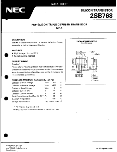 NEC 2sb768  . Electronic Components Datasheets Active components Transistors NEC 2sb768.pdf