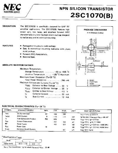 NEC 2sc1070  . Electronic Components Datasheets Active components Transistors NEC 2sc1070.pdf
