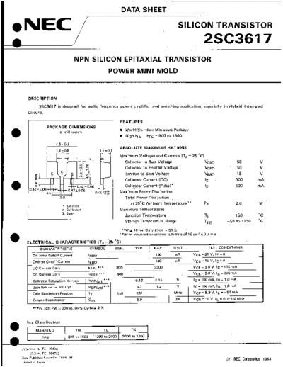 NEC 2sc3617  . Electronic Components Datasheets Active components Transistors NEC 2sc3617.pdf