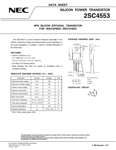 . Electronic Components Datasheets 2sc4553  . Electronic Components Datasheets Active components Transistors NEC 2sc4553.pdf