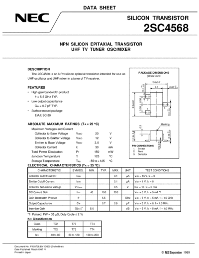. Electronic Components Datasheets 2sc4568  . Electronic Components Datasheets Active components Transistors NEC 2sc4568.pdf