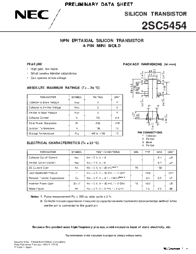 NEC 2sc5454  . Electronic Components Datasheets Active components Transistors NEC 2sc5454.pdf