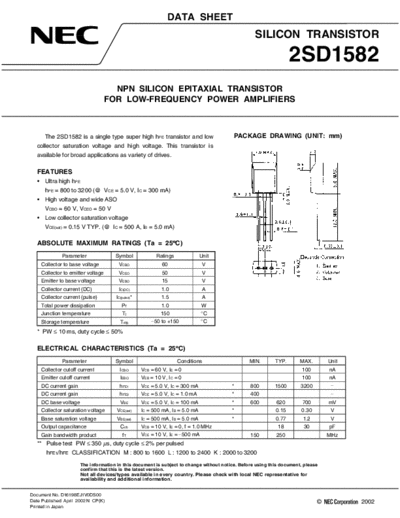 NEC 2sd1582  . Electronic Components Datasheets Active components Transistors NEC 2sd1582.pdf