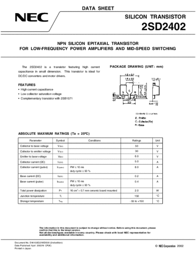 NEC 2sd2402  . Electronic Components Datasheets Active components Transistors NEC 2sd2402.pdf