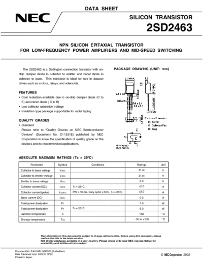 NEC 2sd2463  . Electronic Components Datasheets Active components Transistors NEC 2sd2463.pdf