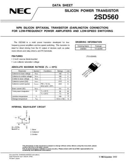 NEC 2sd560  . Electronic Components Datasheets Active components Transistors NEC 2sd560.pdf