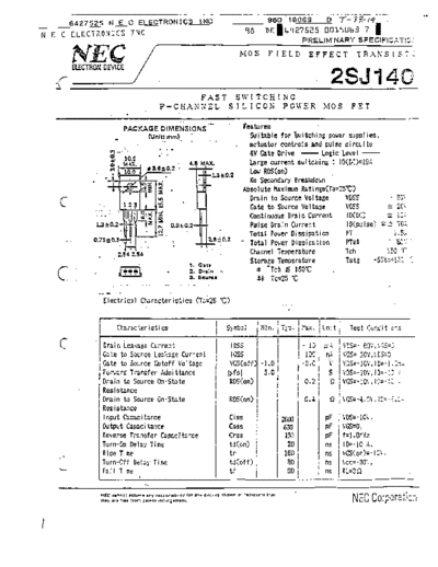 NEC 2sj140  . Electronic Components Datasheets Active components Transistors NEC 2sj140.pdf