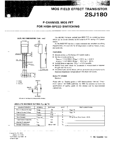 NEC 2sj180  . Electronic Components Datasheets Active components Transistors NEC 2sj180.pdf