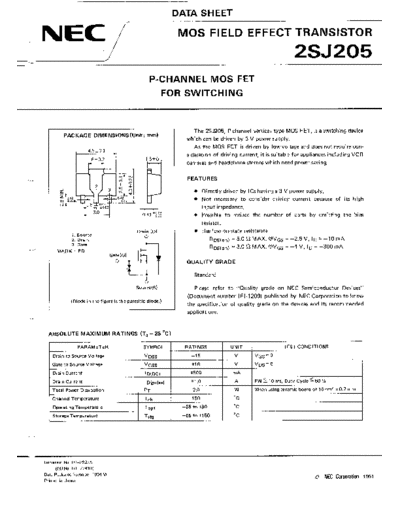 NEC 2sj205  . Electronic Components Datasheets Active components Transistors NEC 2sj205.pdf