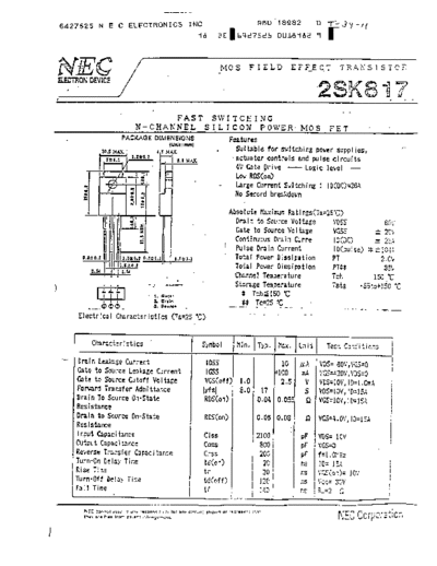 NEC 2sk817  . Electronic Components Datasheets Active components Transistors NEC 2sk817.pdf