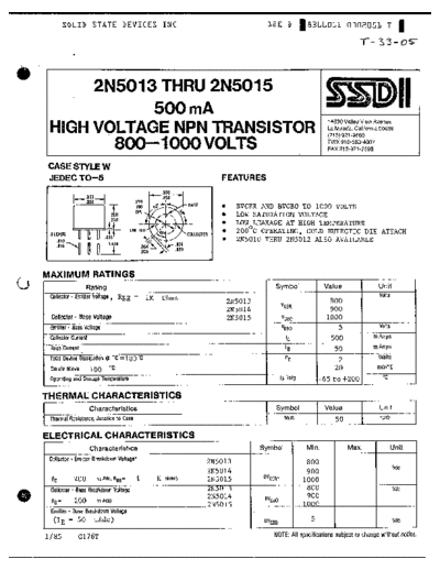 SSDI 2n5013 2n5014 2n5015  . Electronic Components Datasheets Active components Transistors SSDI 2n5013_2n5014_2n5015.pdf