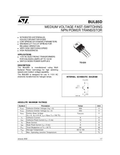 ST bul85d  . Electronic Components Datasheets Active components Transistors ST bul85d.pdf