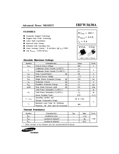 . Electronic Components Datasheets irfw630a  . Electronic Components Datasheets Active components Transistors Samsung irfw630a.pdf