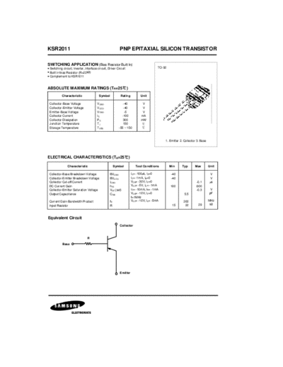 Samsung ksr2011  . Electronic Components Datasheets Active components Transistors Samsung ksr2011.pdf