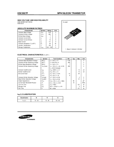 . Electronic Components Datasheets ksc5027f  . Electronic Components Datasheets Active components Transistors Samsung ksc5027f.pdf