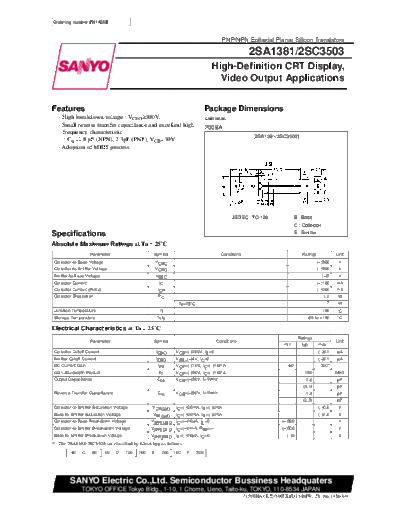 . Electronic Components Datasheets 2sa1381  . Electronic Components Datasheets Active components Transistors Sanyo 2sa1381.pdf