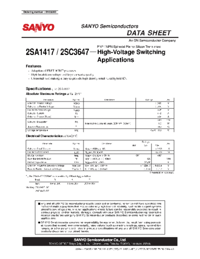 Sanyo 2sa1417 2sc3647  . Electronic Components Datasheets Active components Transistors Sanyo 2sa1417_2sc3647.pdf