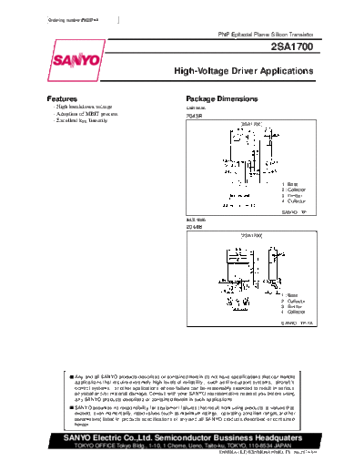 . Electronic Components Datasheets 2sa1700  . Electronic Components Datasheets Active components Transistors Sanyo 2sa1700.pdf