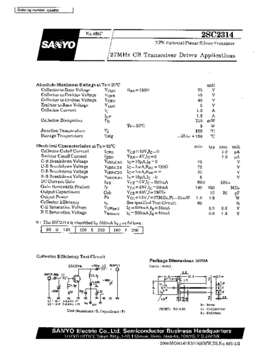 Sanyo 2sc2314  . Electronic Components Datasheets Active components Transistors Sanyo 2sc2314.pdf