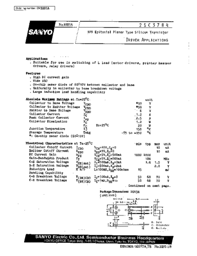 Sanyo 2sc3784  . Electronic Components Datasheets Active components Transistors Sanyo 2sc3784.pdf