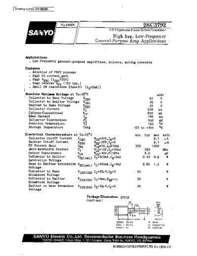 Sanyo 2sc3792  . Electronic Components Datasheets Active components Transistors Sanyo 2sc3792.pdf
